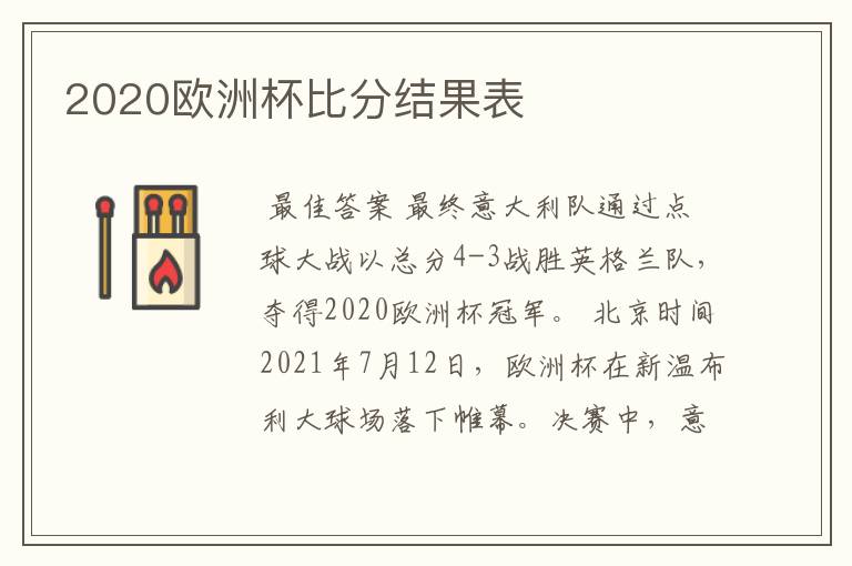 2020欧洲杯比分结果表