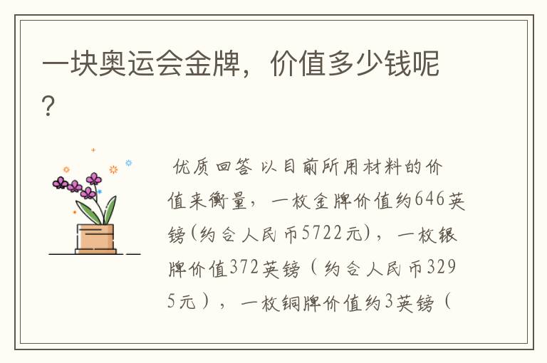 一块奥运会金牌,价值多少钱呢?