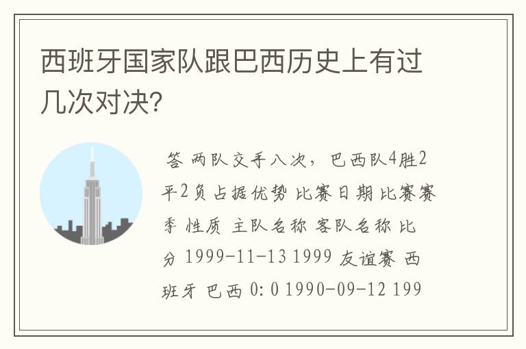 西班牙国家队跟巴西历史上有过几次对决?