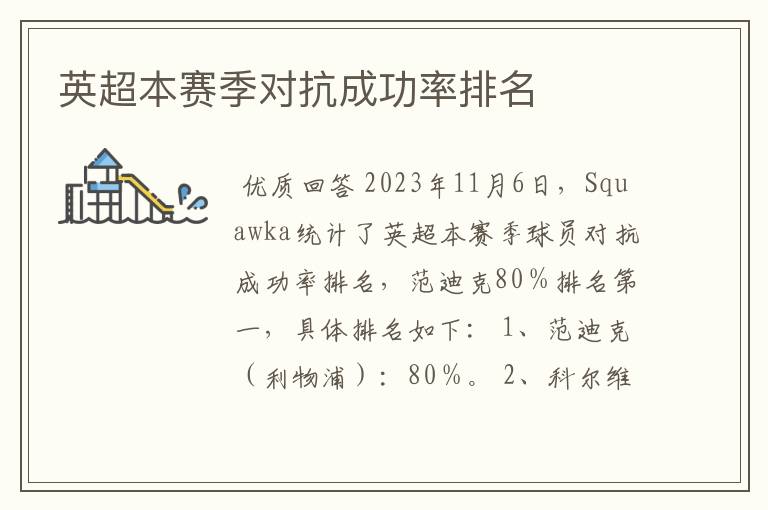 英超本赛季对抗成功率排名