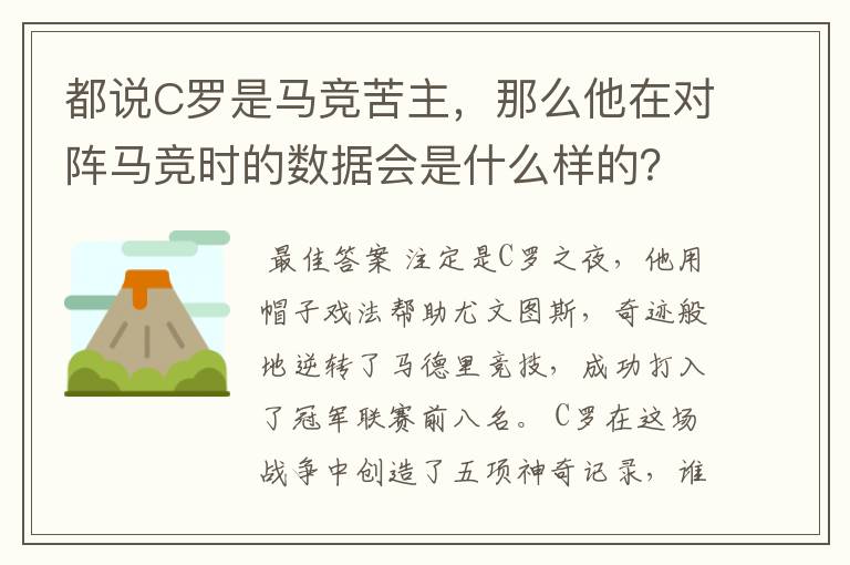 都说C罗是马竞苦主,那么他在对阵马竞时的数据会是什么样的?
