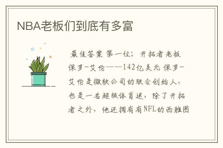 NBA老板们到底有多富