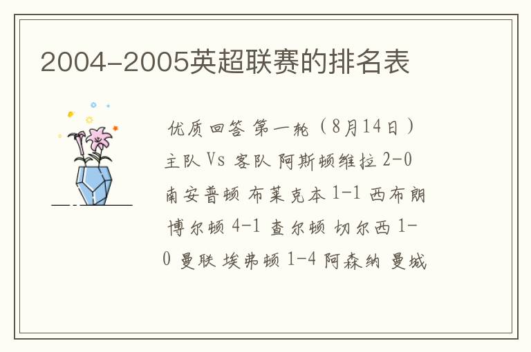 2004-2005英超联赛的排名表