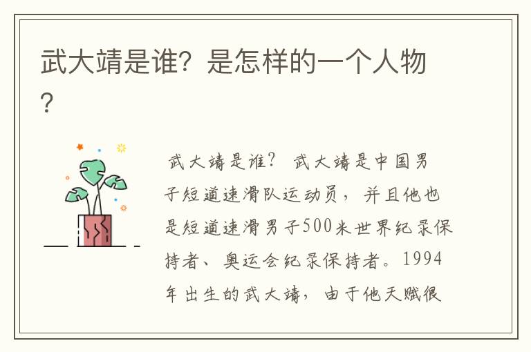 武大靖是谁?是怎样的一个人物?
