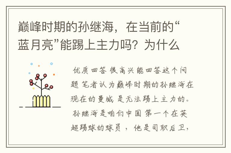 巅峰时期的孙继海,在当前的“蓝月亮”能踢上主力吗?为什么?
