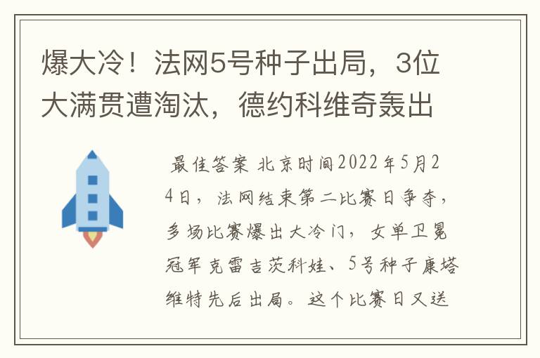 爆大冷!法网5号种子出局,3位大满贯遭淘汰,德约科维奇轰出6-0