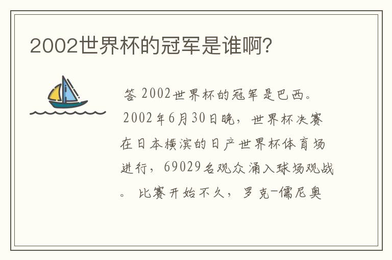 2002世界杯的冠军是谁啊?