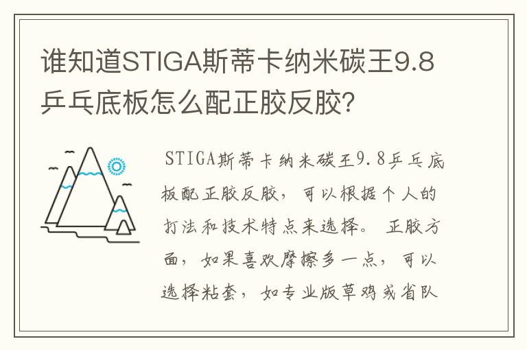 谁知道STIGA斯蒂卡纳米碳王9.8乒乓底板怎么配正胶反胶?