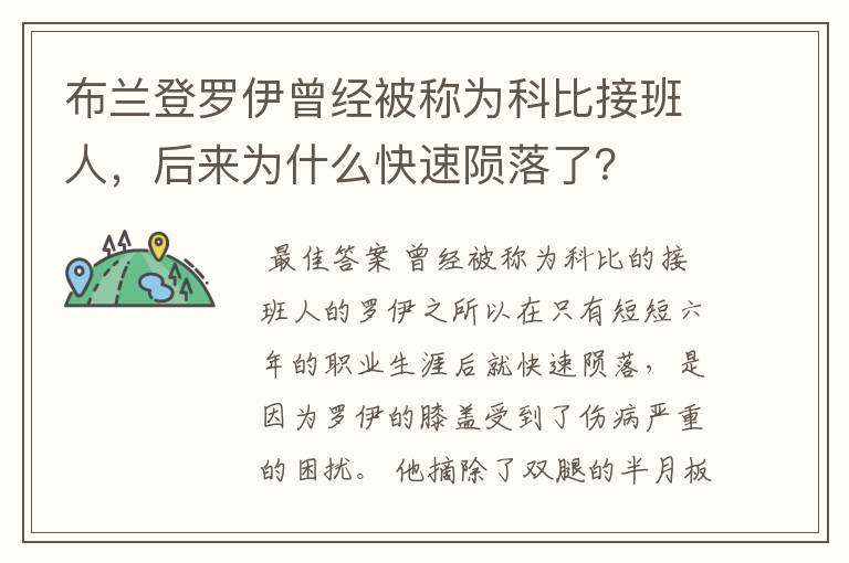 布兰登罗伊曾经被称为科比接班人,后来为什么快速陨落了?