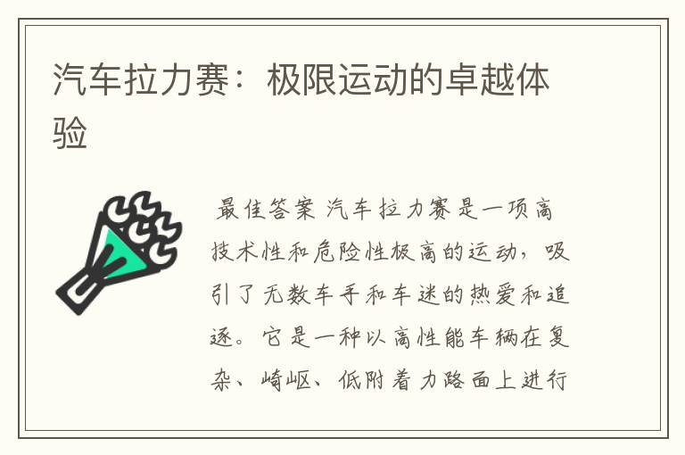 汽车拉力赛：极限运动的卓越体验