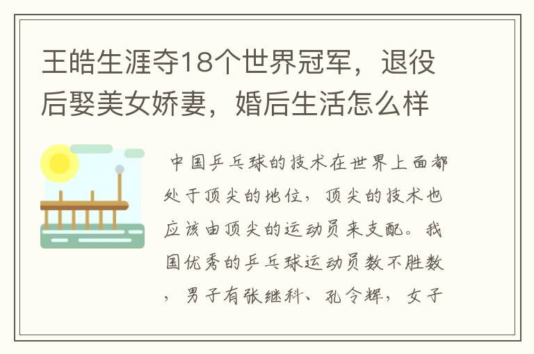王皓生涯夺18个世界冠军,退役后娶美女娇妻,婚后生活怎么样?