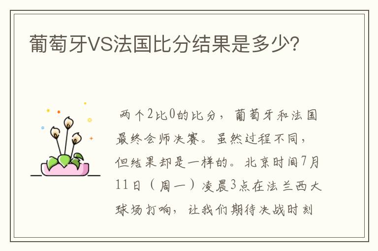 葡萄牙VS法国比分结果是多少？