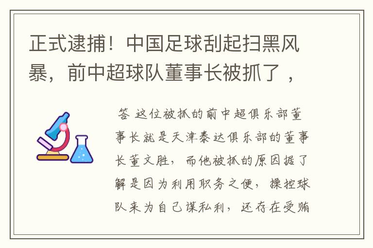 正式逮捕!中国足球刮起扫黑风暴,前中超球队董事长被抓了 ,是因为啥?