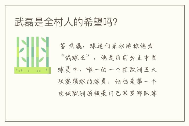 武磊是全村人的希望吗?