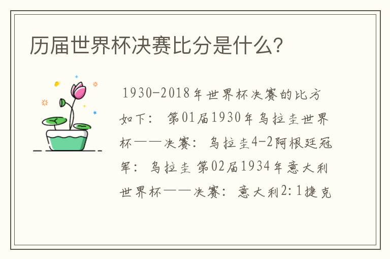 历届世界杯决赛比分是什么？
