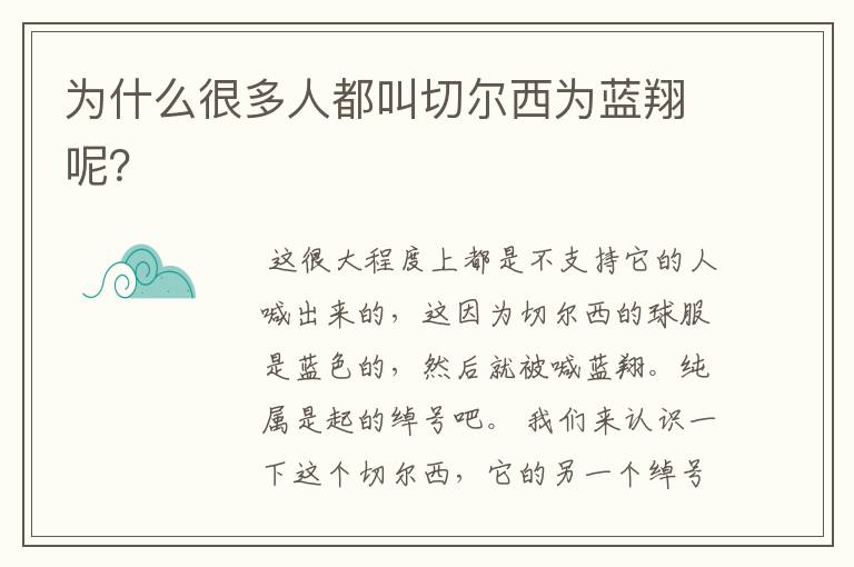 为什么很多人都叫切尔西为蓝翔呢?