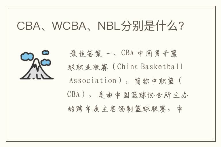 CBA、WCBA、NBL分别是什么?