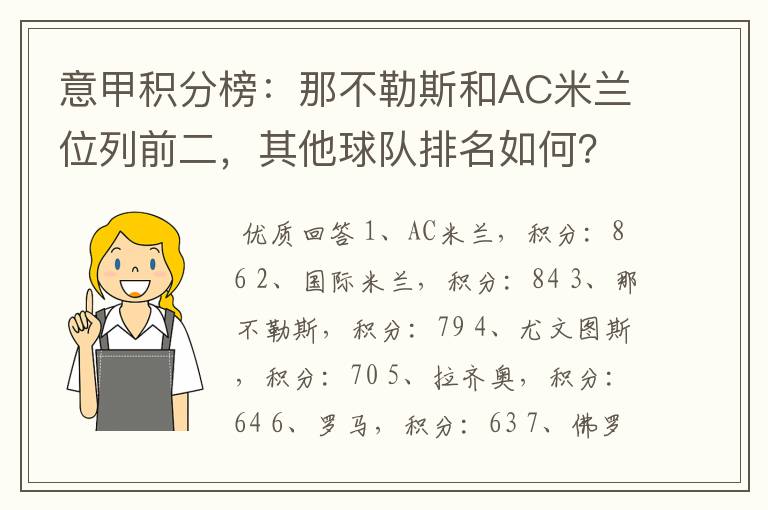 意甲积分榜:那不勒斯和AC米兰位列前二,其他球队排名如何?