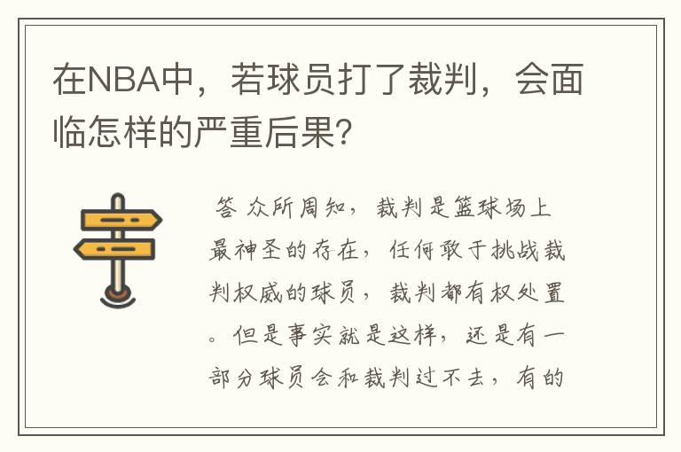 在NBA中,若球员打了裁判,会面临怎样的严重后果?