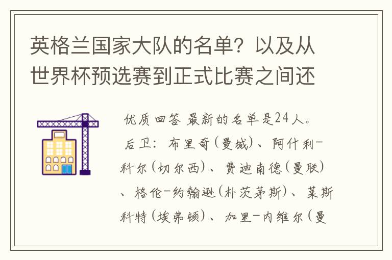 英格兰国家大队的名单?以及从世界杯预选赛到正式比赛之间还会换人不?