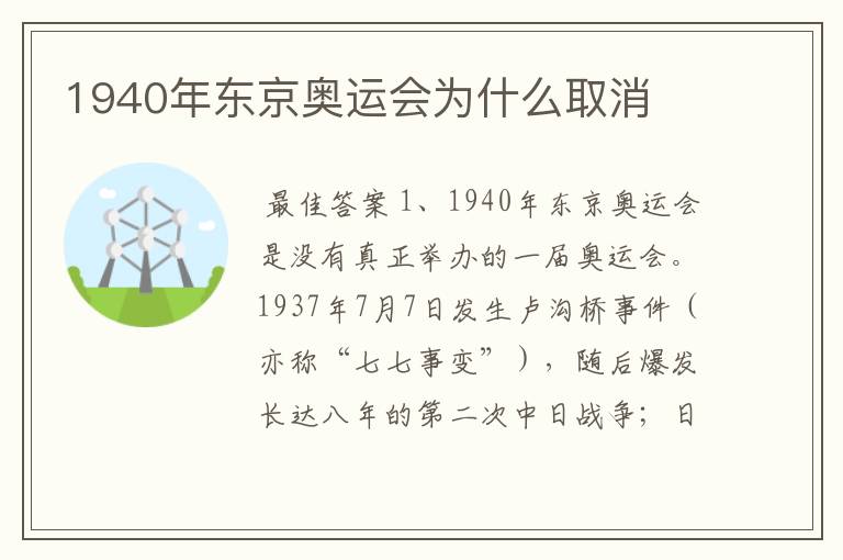 1940年东京奥运会为什么取消