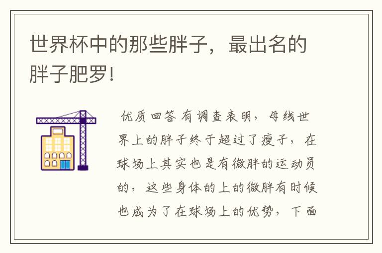 世界杯中的那些胖子,最出名的胖子肥罗!