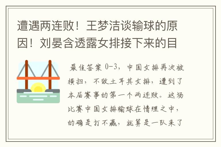 遭遇两连败!王梦洁谈输球的原因!刘晏含透露女排接下来的目标