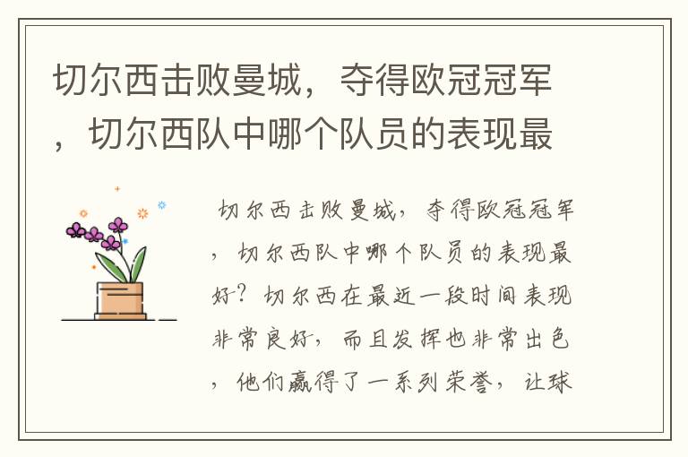 切尔西击败曼城，夺得欧冠冠军，切尔西队中哪个队员的表现最好？