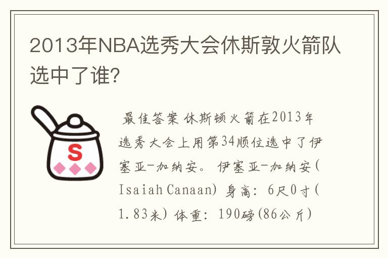 2013年NBA选秀大会休斯敦火箭队选中了谁?