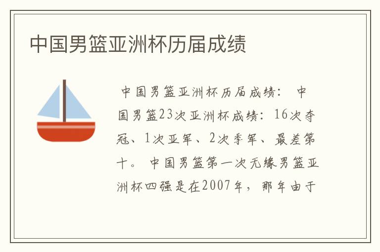 中国男篮亚洲杯历届成绩
