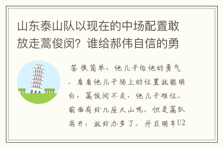 山东泰山队以现在的中场配置敢放走蒿俊闵?谁给郝伟自信的勇气?