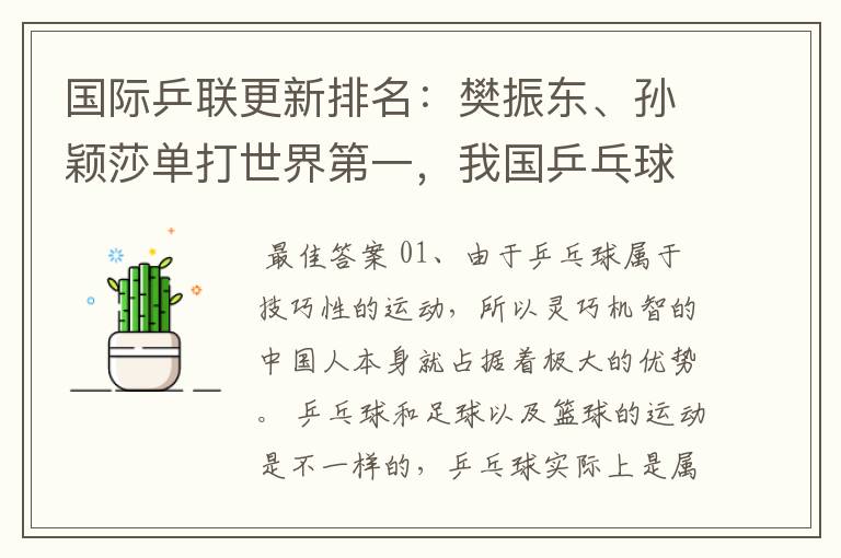 国际乒联更新排名:樊振东、孙颖莎单打世界第一,我国乒乓球为何这么强?