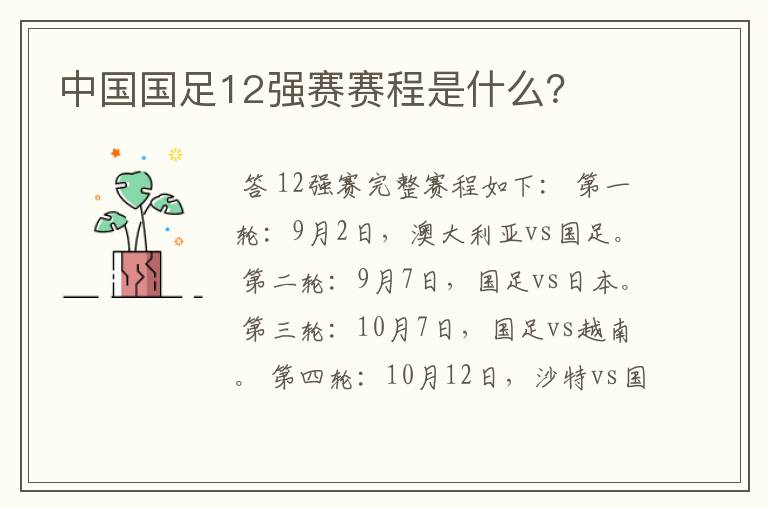中国国足12强赛赛程是什么?