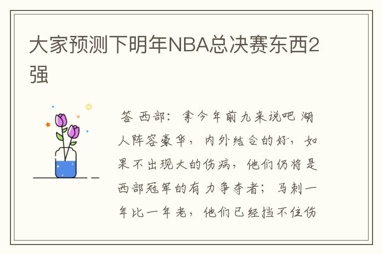 大家预测下明年NBA总决赛东西2强