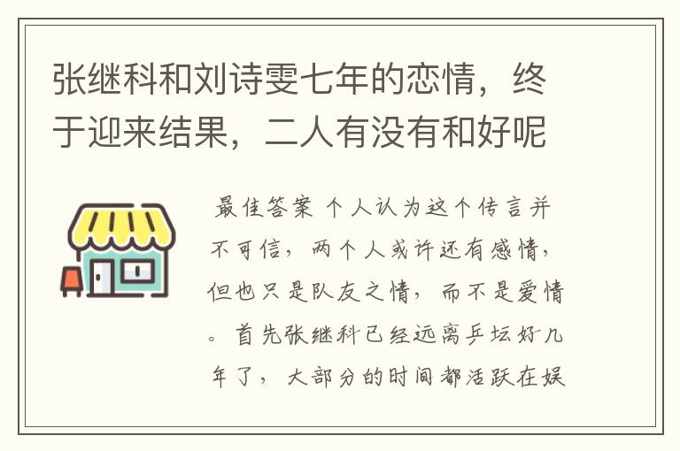 张继科和刘诗雯七年的恋情,终于迎来结果,二人有没有和好呢?