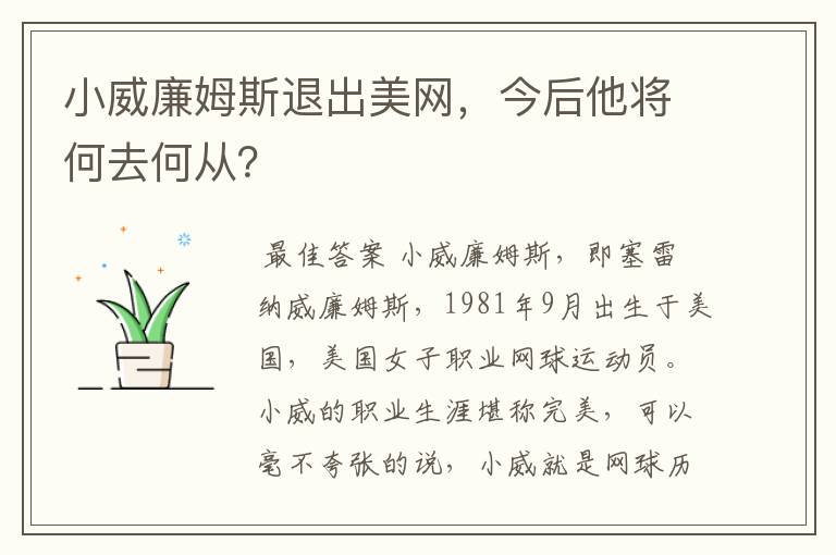 小威廉姆斯退出美网,今后他将何去何从?
