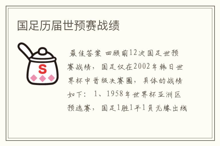 国足历届世预赛战绩