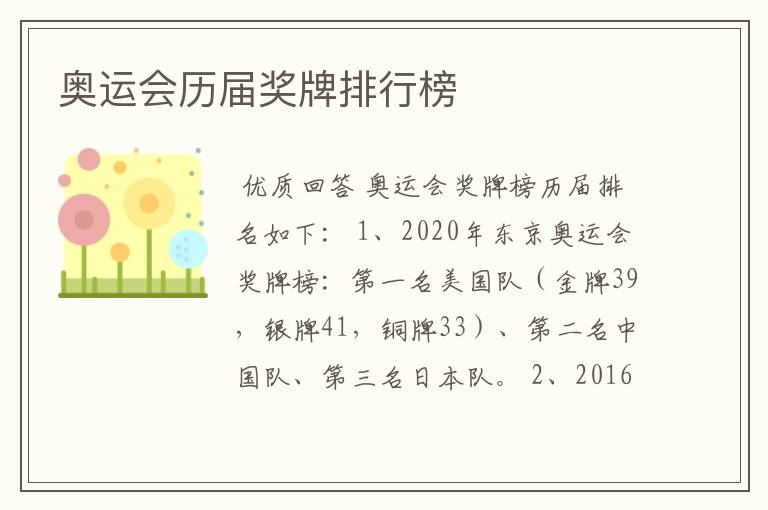 奥运会历届奖牌排行榜