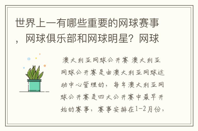 世界上一有哪些重要的网球赛事,网球俱乐部和网球明星?网球比赛的记分规则怎样?