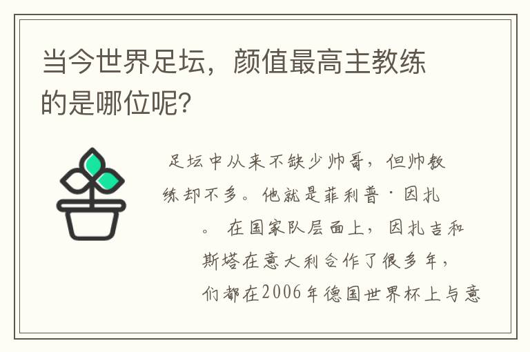 当今世界足坛,颜值最高主教练的是哪位呢?