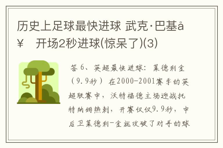 历史上足球最快进球 武克·巴基奇开场2秒进球(惊呆了)(3)