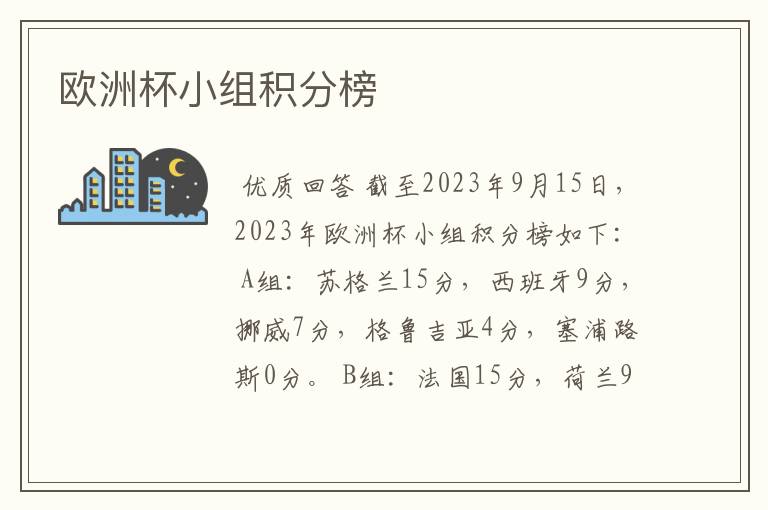 欧洲杯小组积分榜