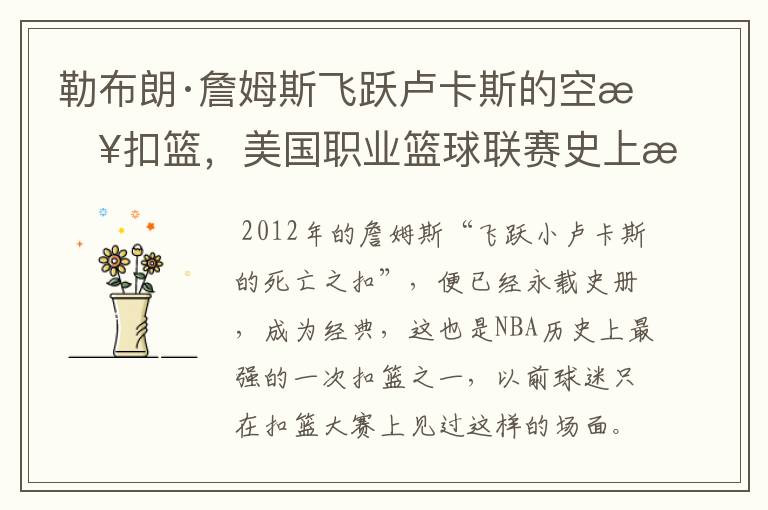 勒布朗·詹姆斯飞跃卢卡斯的空接扣篮,美国职业篮球联赛史上有没有先例?