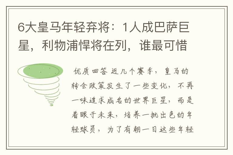 6大皇马年轻弃将:1人成巴萨巨星,利物浦悍将在列,谁最可惜?