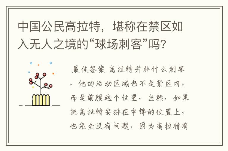 中国公民高拉特,堪称在禁区如入无人之境的“球场刺客”吗?