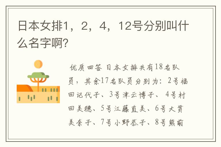 日本女排1,2,4,12号分别叫什么名字啊?
