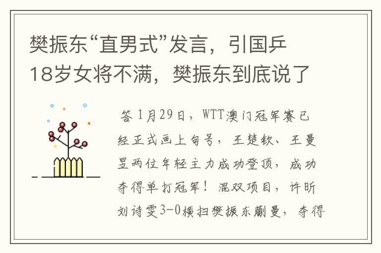 樊振东“直男式”发言,引国乒18岁女将不满,樊振东到底说了啥?
