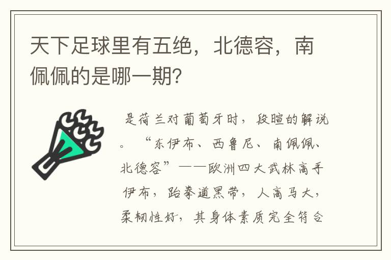 天下足球里有五绝,北德容,南佩佩的是哪一期?