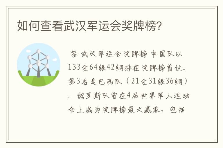 如何查看武汉军运会奖牌榜?