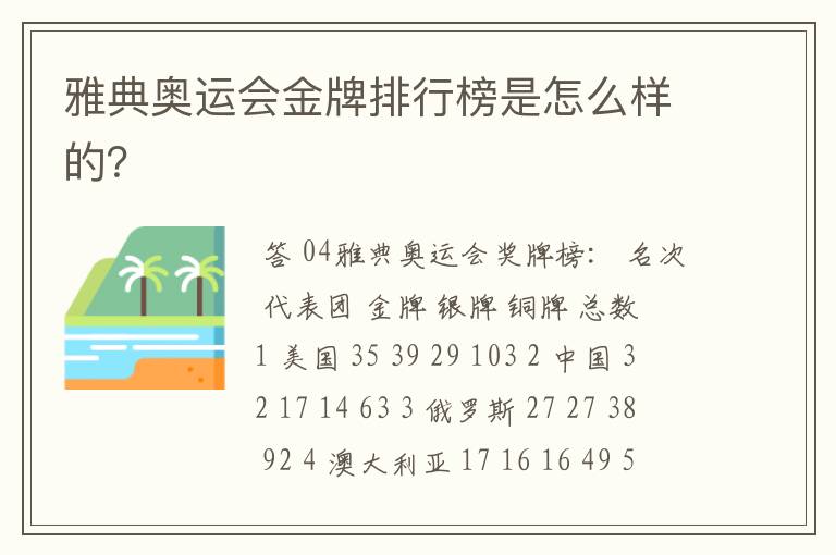 雅典奥运会金牌排行榜是怎么样的?